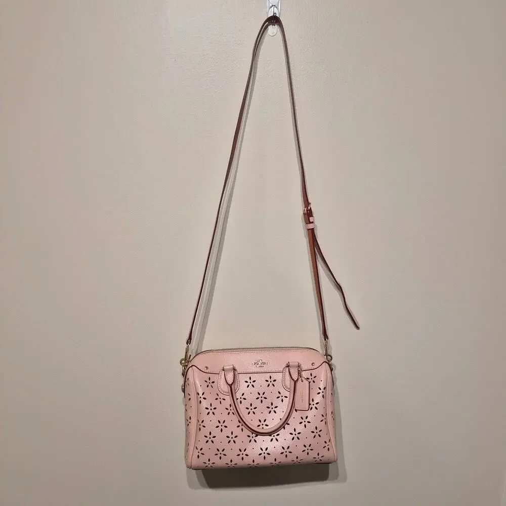 Coach Mini Bennett Satchel in Peach Rose Laser Cut Leather Floral